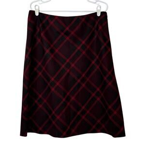 Jones New York Vintage Plaid Side Zip Wool Blend A-Line Skirt Size 16 Red Black